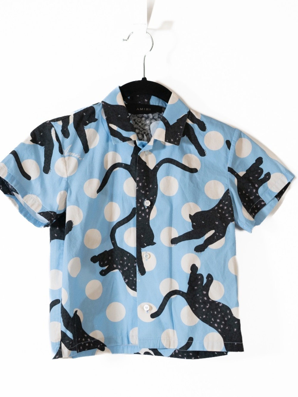Amiri Kid's Boy's Cotton Poplin Collared Button Down Shirt Panther Print Pattern